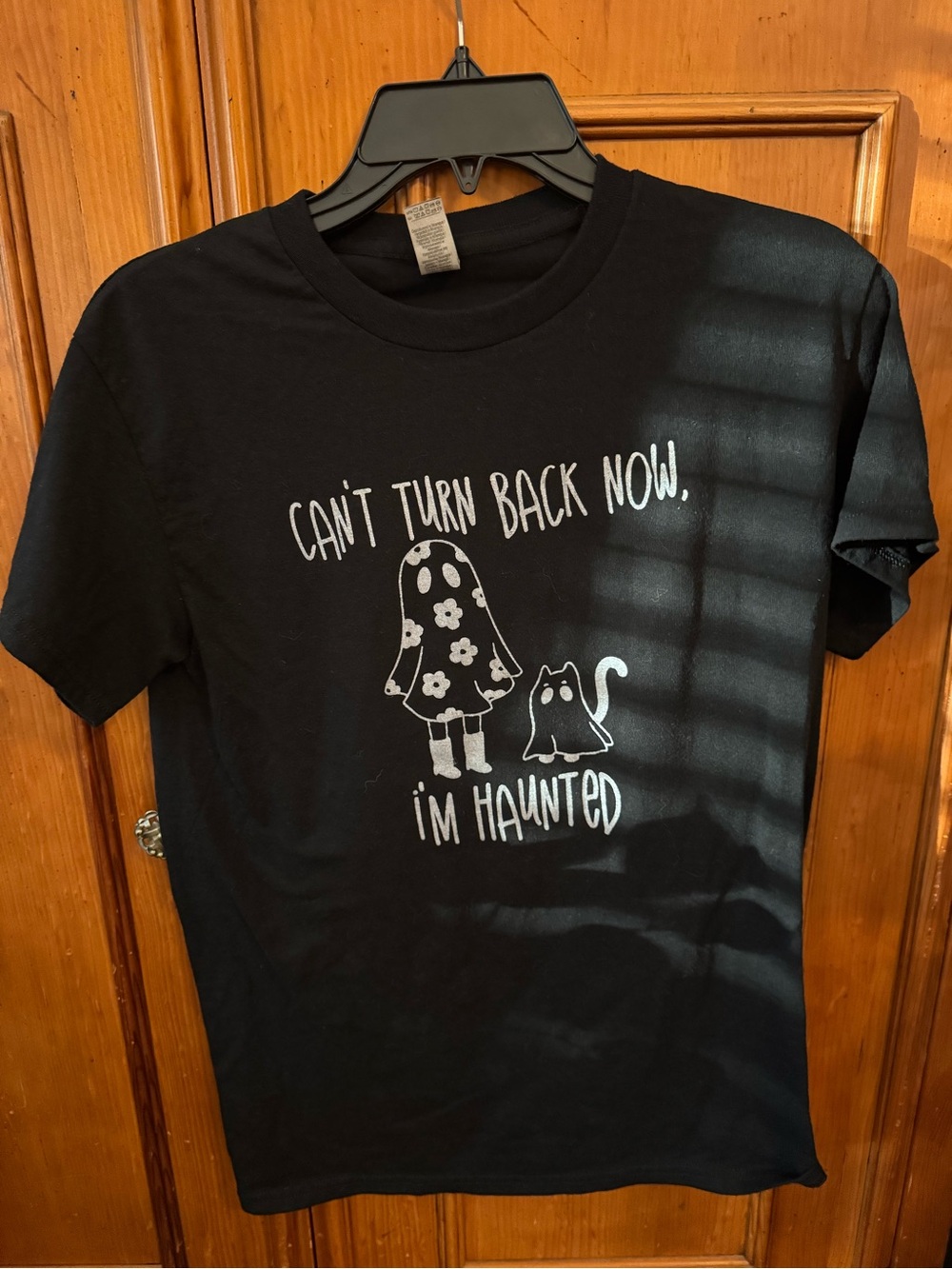 Gildan Black Kids Tee with White Haunted Graphic